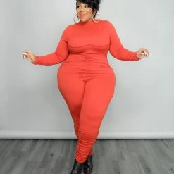 Curvaceous Boutique Burnt Orange Ruched Catsuit SALE