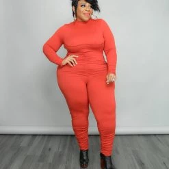 Curvaceous Boutique Burnt Orange Ruched Catsuit SALE