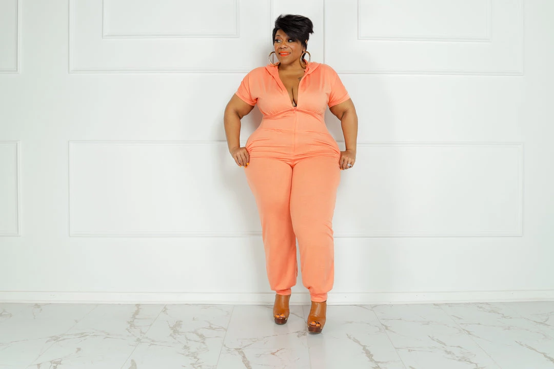 Curvaceous Boutique Peach Take Off Jogger Jumpsuit NEW 4 Curvaceous Boutique Peach Take Off Jogger Jumpsuit NEW