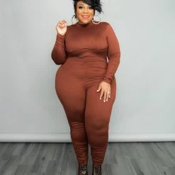Curvaceous Boutique SALE Brown Ruched Catsuit