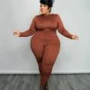 Curvaceous Boutique SALE Brown Ruched Catsuit