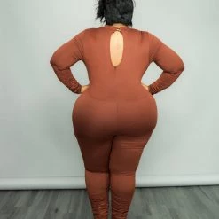 Curvaceous Boutique SALE Brown Ruched Catsuit