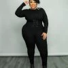 Curvaceous Boutique Black Rib Corset Catsuit JUMPSUITS