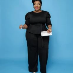 Curvaceous Boutique SETS Black Elisa Peplum Set