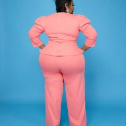 Curvaceous Boutique Coral Elisa Peplum Set