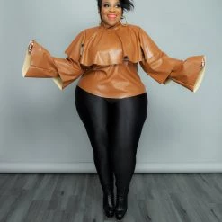 Curvaceous Boutique Cognac Tiered Vegan Leather Top