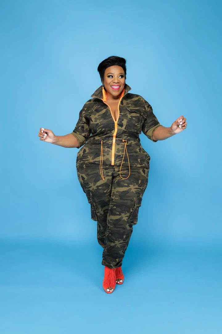 Curvaceous Boutique Camouflage /Orange Zipper Jumpsuit JUMPSUITS 3 Curvaceous Boutique Camouflage /Orange Zipper Jumpsuit JUMPSUITS