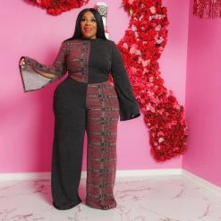 Curvaceous Boutique Grey Color-Block Pant Set SETS