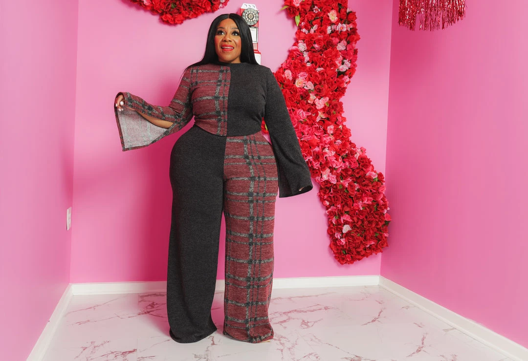 Curvaceous Boutique Grey Color-Block Pant Set SETS 3 Curvaceous Boutique Grey Color-Block Pant Set SETS