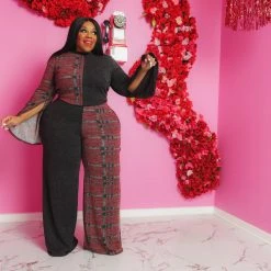 Curvaceous Boutique Grey Color-Block Pant Set SETS