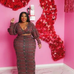 Curvaceous Boutique Grey Plaid Maxi Skirt Set SETS