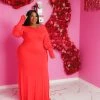 Curvaceous Boutique Red Halo Puff Sleeve Dress