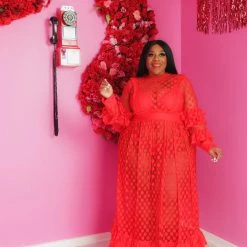 Curvaceous Boutique MAXI DRESSES Red Hudson Polka Dot Dress