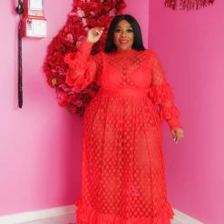 Curvaceous Boutique MAXI DRESSES Red Hudson Polka Dot Dress