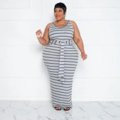 Curvaceous Boutique Grey Stripe Tank Tie Dress NEW