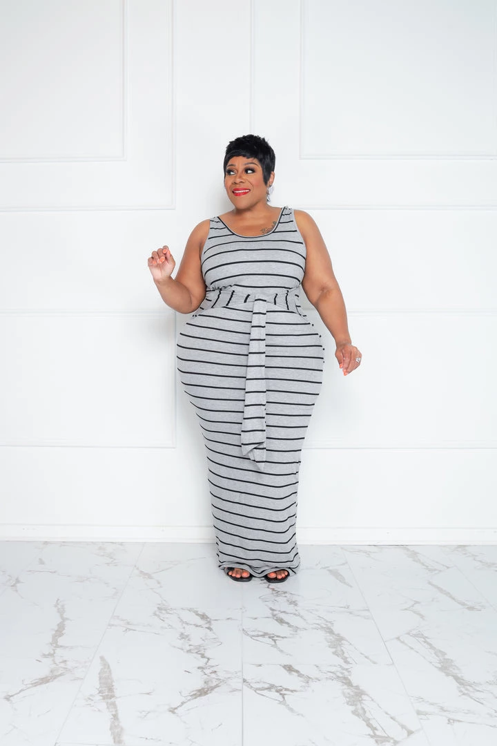 Curvaceous Boutique Grey Stripe Tank Tie Dress NEW 3 Curvaceous Boutique Grey Stripe Tank Tie Dress NEW