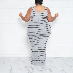 Curvaceous Boutique Grey Stripe Tank Tie Dress NEW 5 Curvaceous Boutique Grey Stripe Tank Tie Dress NEW