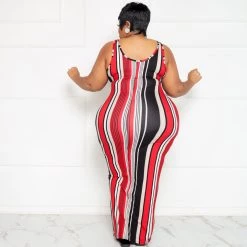 Curvaceous Boutique Red Stripes Tie Tank Dress NEW