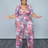 Curvaceous Boutique Pink Flower Bomb Jumpsuit
