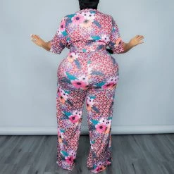 Curvaceous Boutique Pink Flower Bomb Jumpsuit