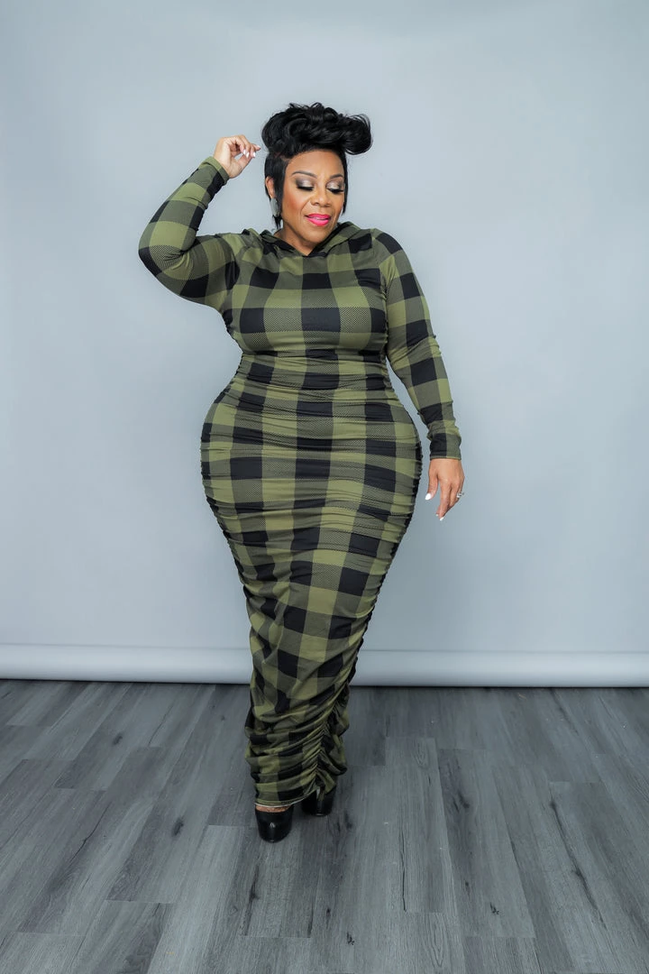 Curvaceous Boutique Green Plaid Hoodie Dress 4 Curvaceous Boutique Green Plaid Hoodie Dress