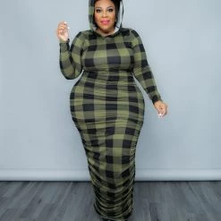 Curvaceous Boutique Green Plaid Hoodie Dress