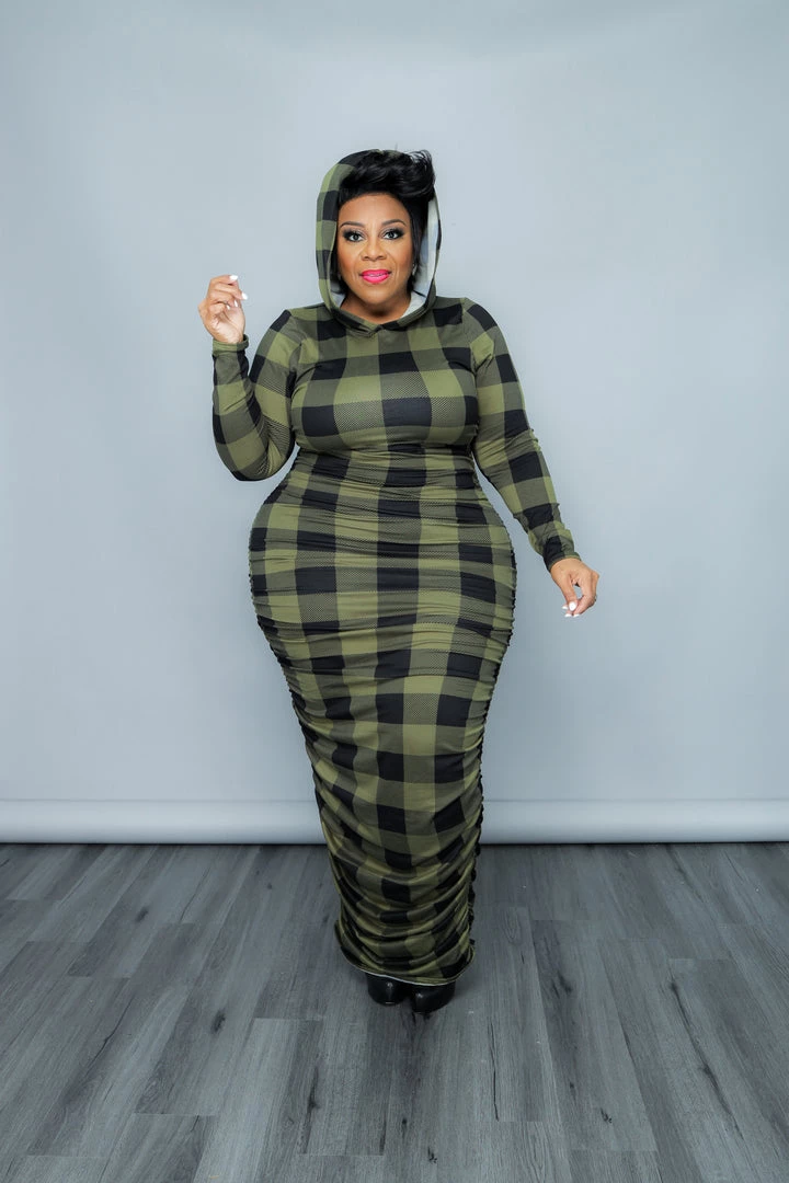 Curvaceous Boutique Green Plaid Hoodie Dress 3 Curvaceous Boutique Green Plaid Hoodie Dress