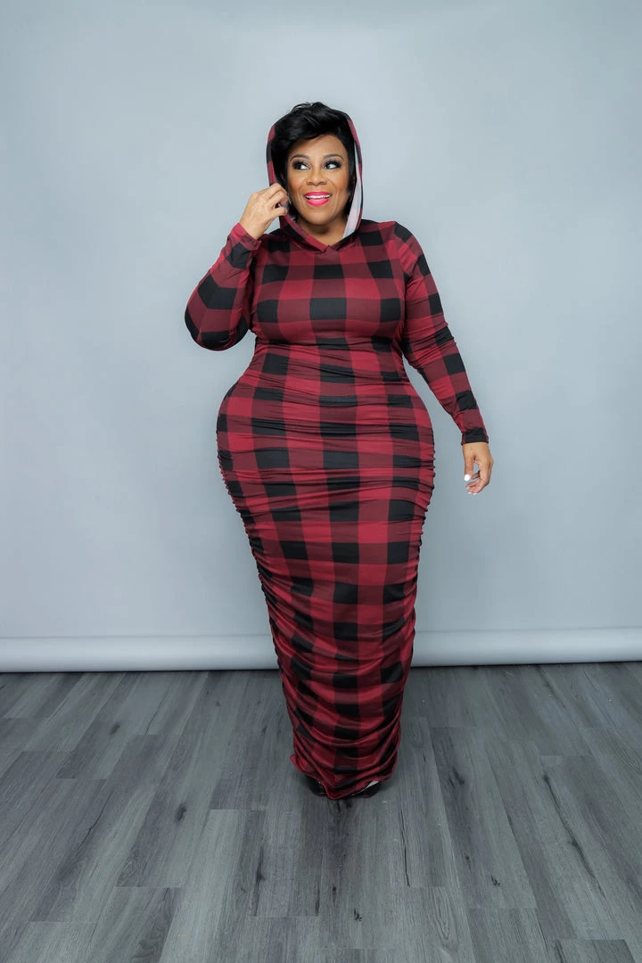 Curvaceous Boutique Burgundy Plaid Hoodie Dress DRESSES 3 Curvaceous Boutique Burgundy Plaid Hoodie Dress DRESSES