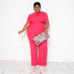 Curvaceous Boutique NEW Pink Destinee Bow Jumpsuit