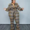 Curvaceous Boutique Yellow Perfect In Plaid Jumpsuit JUMPSUITS