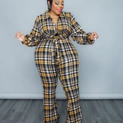 Curvaceous Boutique Yellow Perfect In Plaid Jumpsuit JUMPSUITS