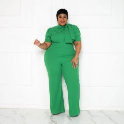 Curvaceous Boutique Green Destinee Bow Jumpsuit NEW