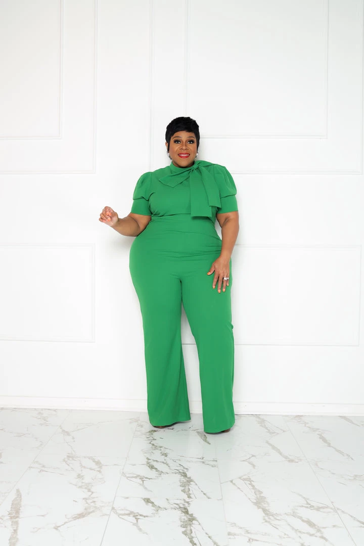 Curvaceous Boutique Green Destinee Bow Jumpsuit NEW 3 Curvaceous Boutique Green Destinee Bow Jumpsuit NEW
