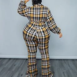 Curvaceous Boutique Yellow Perfect In Plaid Jumpsuit JUMPSUITS