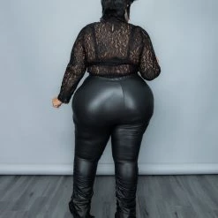 Curvaceous Boutique Black Ruched Faux Leather Pants