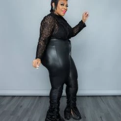Curvaceous Boutique Black Ruched Faux Leather Pants