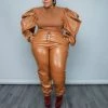 Curvaceous Boutique Cognac Vegan Leather Jogger Set
