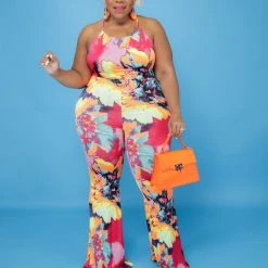 Curvaceous Boutique Neon Splash Of Colors Jumpsuit