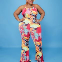 Curvaceous Boutique Neon Splash Of Colors Jumpsuit