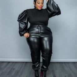 Curvaceous Boutique Black Vegan Leather Jogger Set SETS