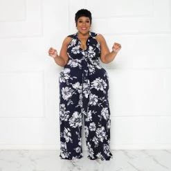 Curvaceous Boutique NEW Navy Floral Halter Jumpsuit