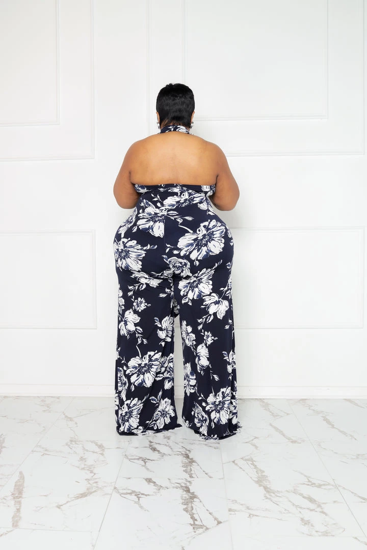 Curvaceous Boutique NEW Navy Floral Halter Jumpsuit 4 Curvaceous Boutique NEW Navy Floral Halter Jumpsuit