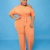 Curvaceous Boutique Orange Dolly Off Shoulder Jumpsuit