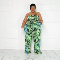 Curvaceous Boutique NEW Green Palms Getaway Jumpsuit