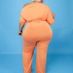 Curvaceous Boutique Orange Dolly Off Shoulder Jumpsuit