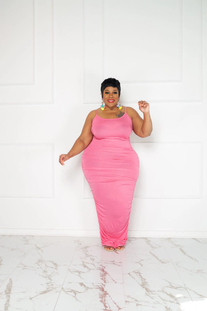 Curvaceous Boutique Pink Shirred Maxi Dress NEW 3 Curvaceous Boutique Pink Shirred Maxi Dress NEW