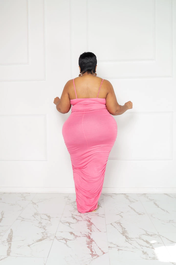 Curvaceous Boutique Pink Shirred Maxi Dress NEW 4 Curvaceous Boutique Pink Shirred Maxi Dress NEW
