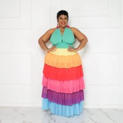 Curvaceous Boutique Rainbow Tiered Halter Dress