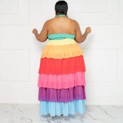 Curvaceous Boutique Rainbow Tiered Halter Dress