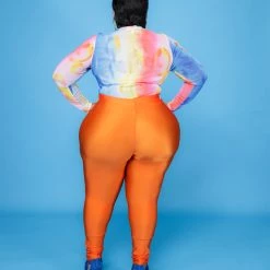Curvaceous Boutique Orange Shiny Leggings